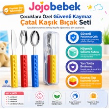 Jojobebek Çocuk Çatal Kaşık Bıçak Seti Silikon Saplı BPA Free Saklama Kutulu 18 Ay+ (4 parça)