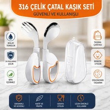Jojobebek Beyaz Renk Figürlü Premium Çocuk Bpa'sız Silikon Saplı Paslanmaz Çelik Uçlu Çatal-Kaşık, S.kutusu