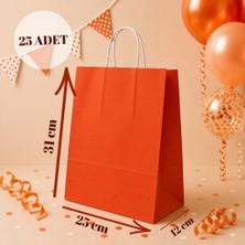 Sarkap 25'li 25X12X31 Turuncu Burgu Saplı Kraft Kağıt Karton Çanta