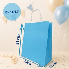 Sarkap 25'li 25X12X31 Açık Mavi Burgu Saplı Kraft Kağıt Karton Çanta
