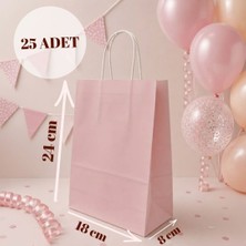 Sarkap 25'li 18X8X24 Açık Pembe Burgu Saplı Kraft Kağıt Karton Poşet Çanta