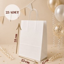 Sarkap 25'li 25X12X31 Beyaz Burgu Saplı Kraft Kağıt Karton Çanta