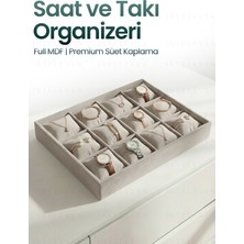 Handanca 12 Bölmeli Kadife Saat ve Bileklik Kutusu - Takı Organizeri - Krem