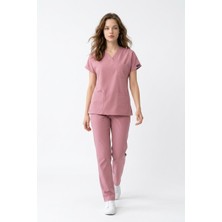Onora Unisex Likralı Pudra Rengi V Yaka Hemşire ve Doktor Üniforması ,cerrahi Takım Scrubs Üniforma