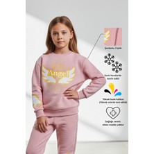 KarmeNova Angel Kanat & Hale Baskılı Işık Dolu Kız Çocuk Sweatshirt Eşofman Üstü | 4-10 Yaş
