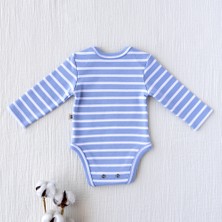 Mimu Baby %100 Pamuk Interlok Zarf Yaka Uzun Kollu Zıbın- Mavi Beyaz