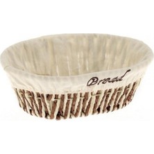 Handanca Hasır Ekmek Sepeti Oval - Bread Nakışlı -Krem