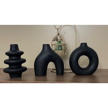 Handanca 3'lü Iconic Minimal Siyah Beton Vazo Polka Seti Modern Tasarım