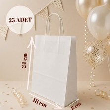 Sarkap 25'li 18X8X24 Beyaz Burgu Saplı Kraft Kağıt Karton Çanta