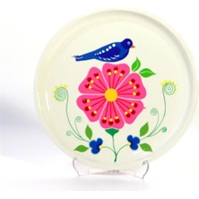 Dedemin Emayeleri Tepsi Beyaz Kuşlu (26 Cm)