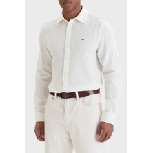 Tommy Jeans Keten ve Pamuk Karışımlı Logolu Gömlek Erkek Gömlek DM0DM22761 Ybl