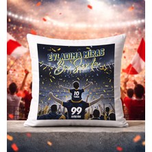Bk Gift Kişiye Özel Isimli Baba-Oğul Sarı Lacivert Evladıma Miras Bu Sevda Beyaz Kırlent Yastık-2, Doğum Günü Hediyesi, Taraftar Hediyesi