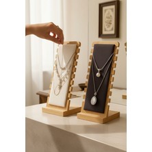 Handanca 2 Li Dekoratif Ahşap Takı Organizer Stand Kolye Bileklik Aksesuar Düzenleyici(Siyah-Krem) Hediye