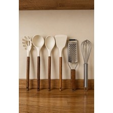 Mis Kitchen Akasya Saplı 6’lı Silikon Mutfak Seti Çırpıcı Rende Kaşık Spatula Seti