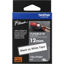 Brother P-Touch TZE-FX231 Tze-Tape 12MM Beyaz Üzerine Siyah Esnek Laminasyonlu Etiket