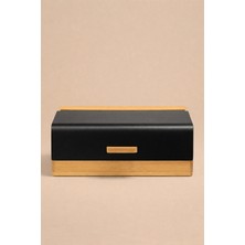 Mis Kitchen Siyah Kapaklı Bambu Ekmek Saklama Dolabı Metal Kapaklı Bread Box Mutfak Ekmek Kutusu 30X20X13,5 cm