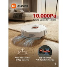 Xiaomi Hem Süpürüp Hem Silen 10.000 Pa Emiş Güçlü Robot Süpürge Lazer Sensörlü Gece Görüşü ve Saçları Fırçaya Dolamayan Bıçaklı Başlık Teknolojisi, Halı Tanıma, Mop Kaldırma
