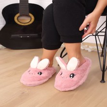 Fbk Peluş Kadın Tavşanlı Panduf Terlik Pembe Renkli Hayvan Desenli Rahat Ayakkabı