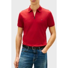 Tommy Hilfiger Pamuklu Regular Fit Logolu Fermuarlı Polo Yaka T Shirt Erkek Polo Yaka T Shirt MW0MW42758 Xıt