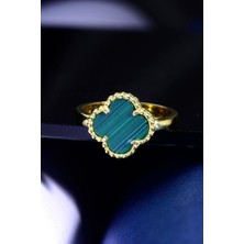 İnnuendo Jewelry 925 Ayar Gümüş Yeşil Çizgili Taşlı Tasarım Kadın Yüzük