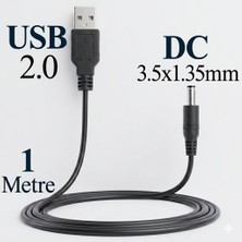 Derwell 1 Metre 1mt USB Erkek To 3.5mm x 1.35MM Erkek Dc Güç Adaptör Kablosu USB Hub 3/4/7 Port Radyo Diş Fırçası Fan Masa Lambası Şarj Kablosu Siyah