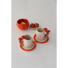 Handanca El Yapımı Iki Kişilik 4 Parçalı Bal Kabağı Kulplu Kahve Fincan Takımı 110ML