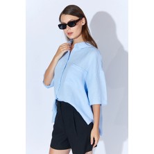 Manche Müslin Kadın Oversize Gömlek | Bebe Mavi MKS166965-01
