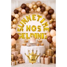 Tedaks Sünnetime Hoş Gelginiz Gold Folyo Harf Gold Kral Tacı Kahverengi Gold Kum Beji Ten Rengi Balonlar