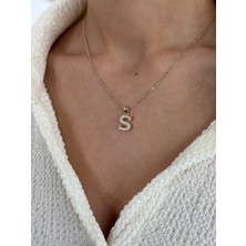 Zeyd Jewelry Taşlı S Harf 14 Ayar Altın Kolye