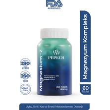 Pepech Magnesium-Z | Uyku, Kas, Sinir ve Enerji Metabolizması Desteği | Bisglisinat, Sitrat ve Malat Formlarında Magnezyum + Çinko + B6, B12, D3 ve K2 Vitaminleri | 60 Tablet, 1 Ay