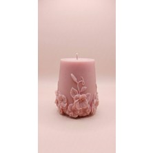 My Balli Store Pembe Dekoratif Kabartmalı Çiçekli Soya Mum