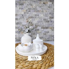 Handanca 4 Lü Set Çizgili Vazo+Lotus Mumluk+Kapaklı Saklama Kutusu+Bubble Dekoratif Obje