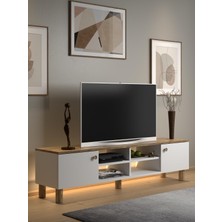 Wood'n Love Nora Bohem Ledli Tv Ünitesi 150 cm 2 Kapaklı 4 Raflı Dolaplı Atlantik Çam / Beyaz
