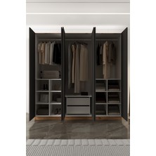 Aeka AE-2190 Hisar Atlantik Çam/antrasit 6 Kapaklı Çok Bölmeli Askılı ve Raflı Geniş Hacimli Gardırop 210X210x53,5