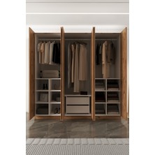Aeka AE-2190 Hisar Atlantik Çam/atlantik Çam 6 Kapaklı Çok Bölmeli Askılı ve Raflı Geniş Hacimli Gardırop 210X210 cm