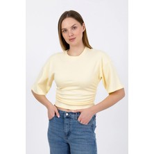 Hdm Kadın Sarı Yanları Büzgülü Kısa Kol T-Shirt - H6085