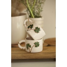 Handanca El Yapımı 4 Yapraklı Desenli 24 K Altın Detaylı Seramik Mug