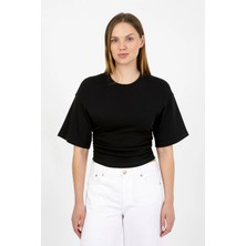 Hdm Kadın Siyah Yanları Büzgülü Kısa Kol T-Shirt - H6085
