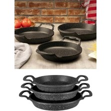 Handanca Siyah 3'lü Granit Döküm Sahan Seti Paslanmaz Çelik Sahan Tava Seti Yumurta Tavası (22-20-18CM)