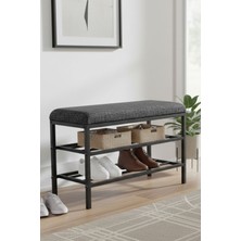 Handanca Lotus Metal Modern Ayakkabılık, Bank, Yatak Ucu, Organizer, Oturak,puf 3 Katlı 30X70 Keten Kumaş