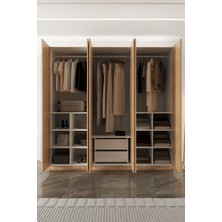 Aeka AE-2190 Hisar Sonomo/sonomo 6 Kapaklı Çok Bölmeli Askılı ve Raflı Geniş Hacimli Gardırop 210X210x53,5