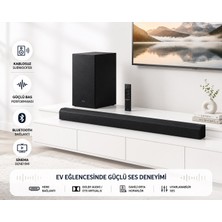 Samsung Dolby Audio Destekli 2.1 Kanal Profesyonel Soundbar Sistemi Kablosuz Bas Hoparlörü Içeren Oyun ve Sinema Modlu Ev Eğlence Seti