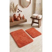 Eurobano Shaggy 2'li Turuncu Yıkanabilir Lateks Kaymaz Taban Küçük Banyolar Için Banyo Paspası Kaymaz Taban 80X50 50X40 cm