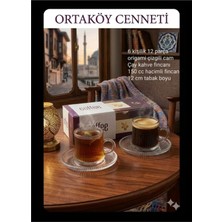 Handanca 12 Parça Cam Kahve Fincan Seti Çizgili Desen Incanı Cam Tabaklı Çay Takımı 125CC Türk Kahve Fincanı