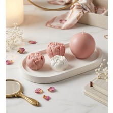 My Balli Store Dekoratif Tabaklı Soya Mum & Koku Taşı Seti (Pudra Pembe)