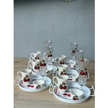 Handanca 6 Kişilik 30 Parça Kirazlı Sunum Tepsili Lüks Kahve Sunum Seti