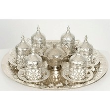 Handanca 6 Kişilik Gümüş Bakır Osmanlı Desen Tepsi+Lokumluk Fincan Seti