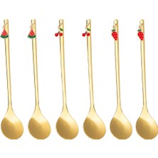Handanca 6'lı Gold Paslanmaz Çelik Tatlı Kaşığı Seti 15 cm Akrilik Malzeme ile Şık Tasarım
