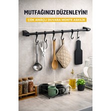 Handanca Siyah 6 Kancalı Çok Amaçlı Mutfak Banyo Havlu Kupa Fincan Kaşık Bez Askısı - Askı