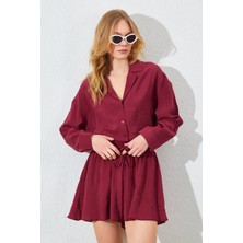 Manche Modal Kumaştan Üretilmiş, Crop Kesim Gömlek. - Bordo | MKS161445-01